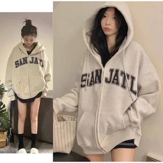 Áo Hoodie Zip Nỉ Bông In Chữ SANJATL Form Rộng Nam Nữ Unisex , Áo Khoác Nỉ Mũ Trùm 2 Lớp Nỉ Cao Cấp