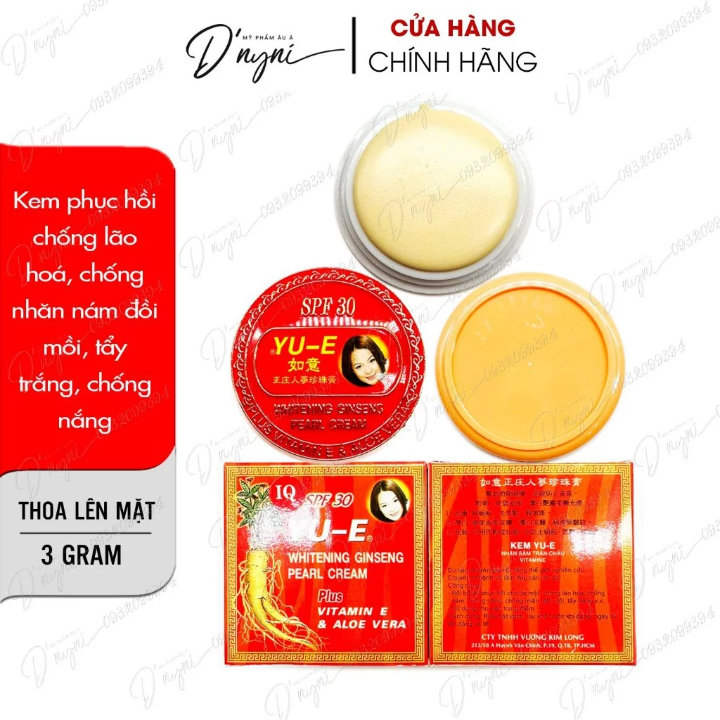 Kem YU-E WHITENING GINSENG PEARL CREAM Tẩy Trắng Nám Tàn Nhang Phục Hồi Chống Lão Hóa 3 Gram