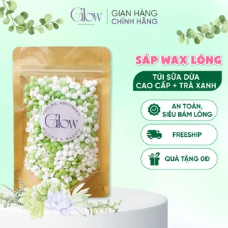 Sáp Wax Lông Nóng Trà Xanh Mix Sữa Dừa Cao Cấp Gói 100Gr GLOWWAXING Siêu Bám Lông, Dùng Cho Da Khô Tặng Que CHE TÊN