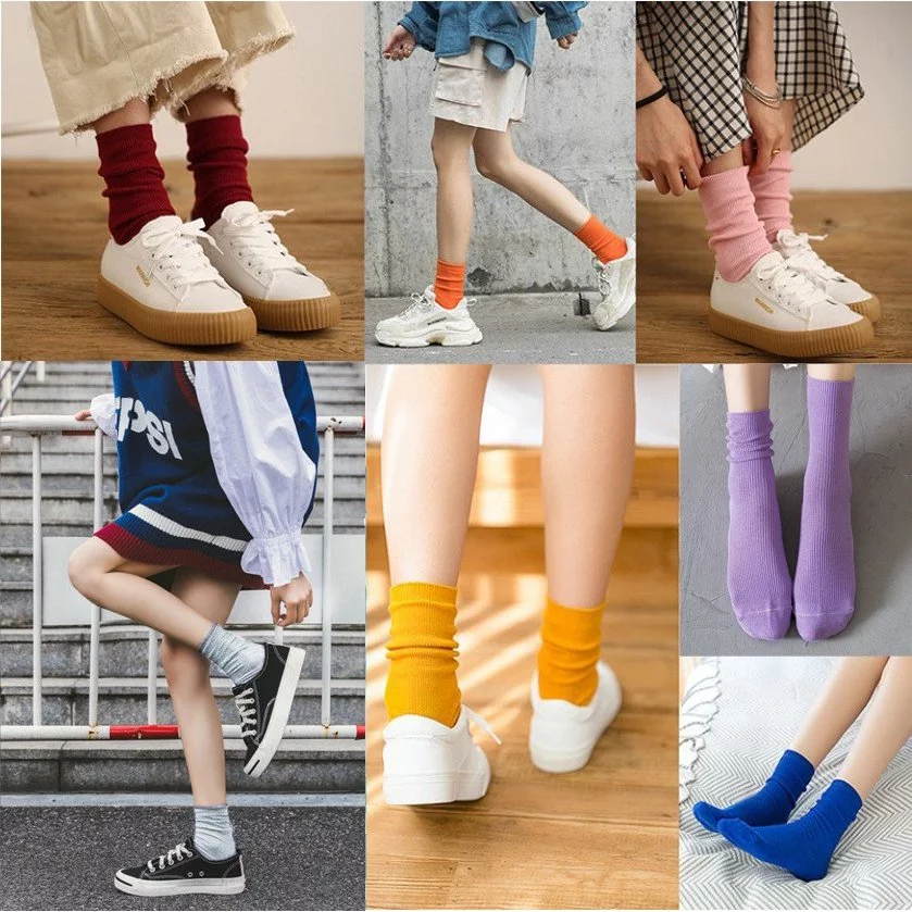 Combo 5 đôi Tất nữ nhún cổ cao vớ nam nữ nhún phong cách vintage hàn quốc nhiều màu Sumio thoáng chân