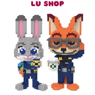 Mô hình đồ chơi lắp ráp Zootopia, Cáo Nick và Thỏ Judy cỡ vừa 35cm đồ chơi thông minh 3D-Lushop