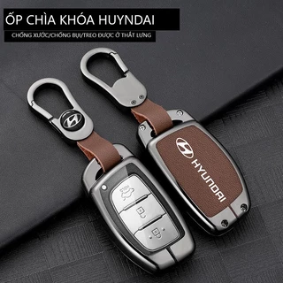 Ốp Chìa Khóa Hợp Kim Cao Cấp Hyundai Creta, Elantra, Tucson, I10 (Dùng Chung 3,4 Nút) Loại Da Bò Cao Cấp khaihuyauto