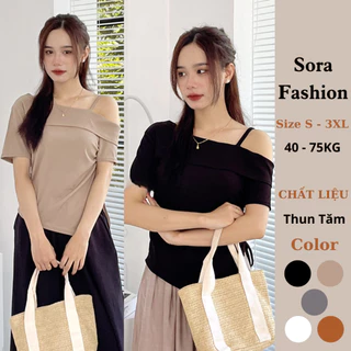 Áo Trễ Vai Nữ Bigsize Sora Fashion,Áo Lệch Vai Kiểu Nữ Rút Dây Bên Eo Chất Liệu Thun Mềm Co Giãn 120