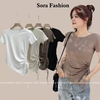 Áo Kiểu Nữ Bigsize Vạt Chéo Rút Dây Sora Fashion,Áo Thun Nữ Khoét Bên Eo Vạt Nhọn Chất Liệu Thun Cotton Co Giãn 118