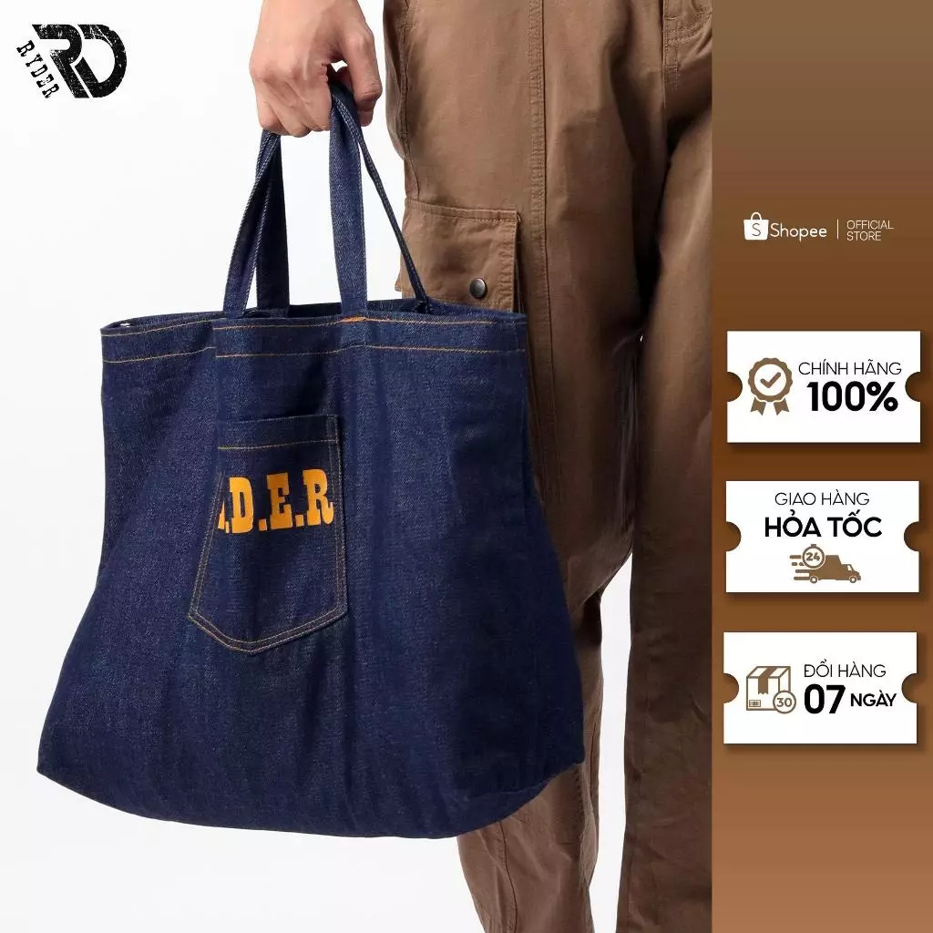 Túi tote vải Denim phong cách Vintage, Ryder vải dày đứng form, vừa lap 15.6 inch