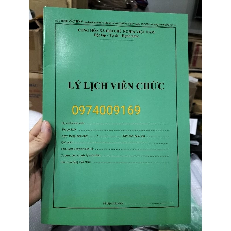 6 Quyển Lý lịch viên chức mẫu HS01-VC/BNV ban hành theo thông tư 07/2019