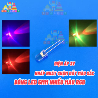 SHIP ĐƠN TỪ 20K - Đèn LED, Bóng LED 7 màu 3V,  hai chân nhấp nháy chậm đầy màu sắc 5 mm/F5 độ sáng cao LED RGB - LK0061