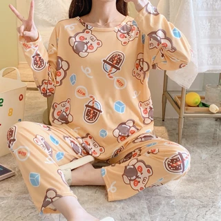 Set đồ bộ ngủ nữ mặc nhà ulzzang pijama trà sữa cam DN140 (có ảnh thật)