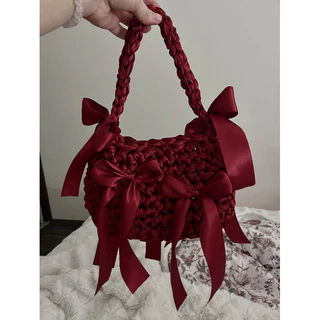 Túi ruy băng - Ribbon bag handmade-Túi xách gắn nơ len [hàng có sẵn - giao hoả tốc]