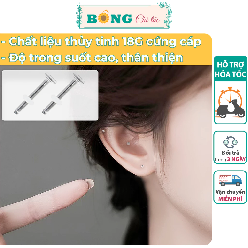 Set 2 chiếc bông tai thủy tinh trong suốt giữ lỗ kèm hộp, không gây kích ứng BT180 - khuyên tai thủy tinh BÔNG Cài Tóc