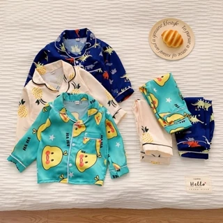 Bộ Pijama Lụa Dài Tay In Hình Quả Dứa, Bộ đồ ngủ dài tay cho bé trai và bé gái từ 6-28kg - LILA KIDS