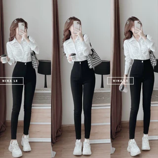 Quần legging nữ cạp cao nâng mông khóa kéo 1 khuy vải UMI đen gen bụng dáng ôm dài Quần tregging nữ đi học làm công sở