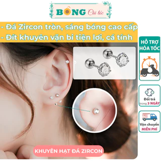 Bông tai unisex nụ đá Zircon thép y tế 316L không gỉ chốt bi vặn phong cách Hàn Quốc BT90 - khuyên tai BÔNG Cài Tóc