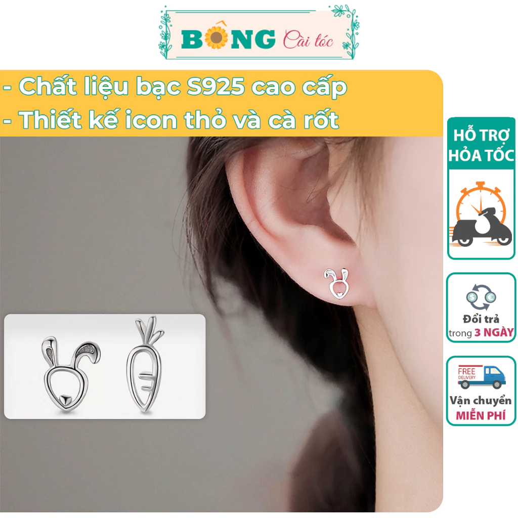 Set bông tai bạc hình thỏ và cà rốt thời trang phông cách Hàn Quốc BTB40 - Khuyên tai bạc S925 BÔNG Cài Tóc