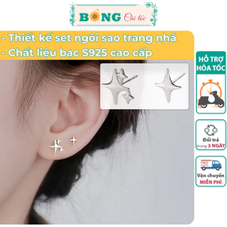 Set khuyên tai bạc unisex BÔNG Cài Tóc kiểu dáng ngôi sao đơn giản phù hợp nhiều outfit - bông tai bạc S925 BTB120