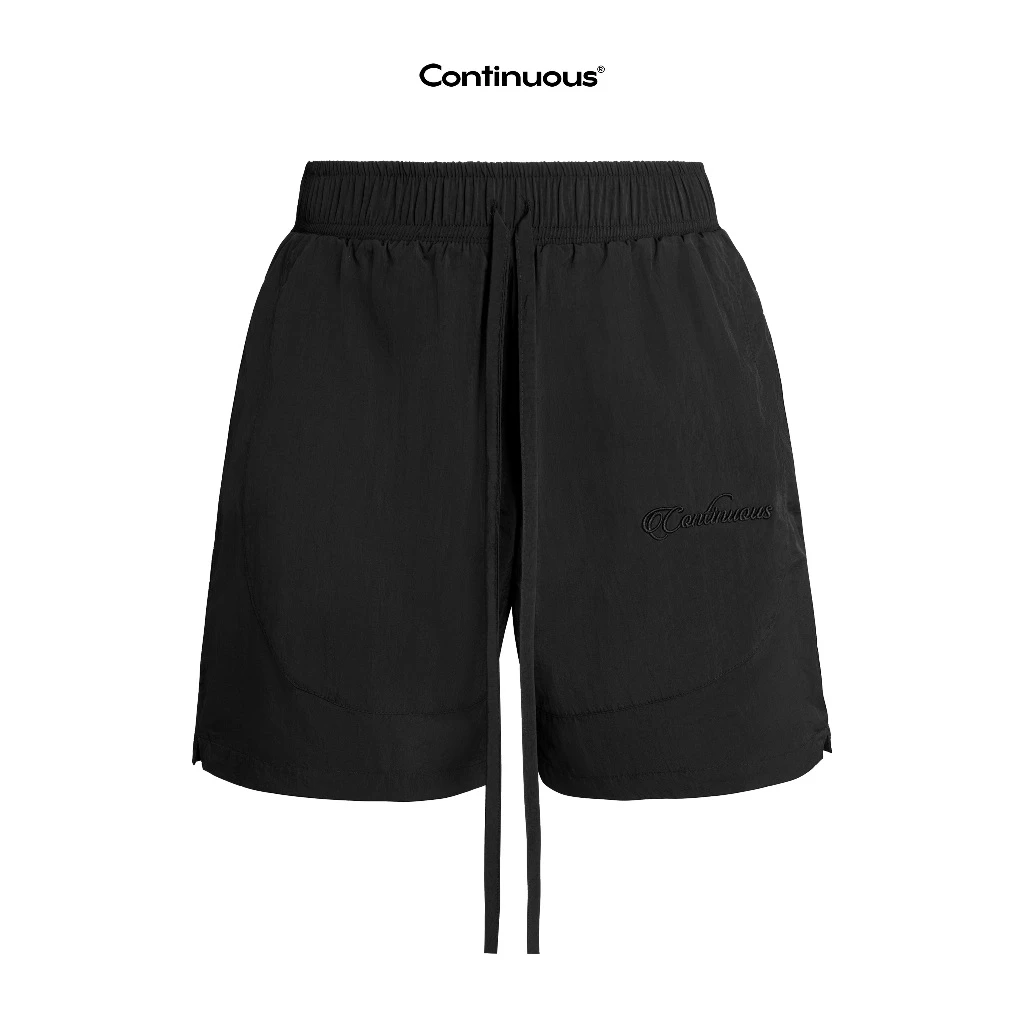 Quần short dù 2 lớp Continuous - CTNS - Màu đen dây dài thêu 3D