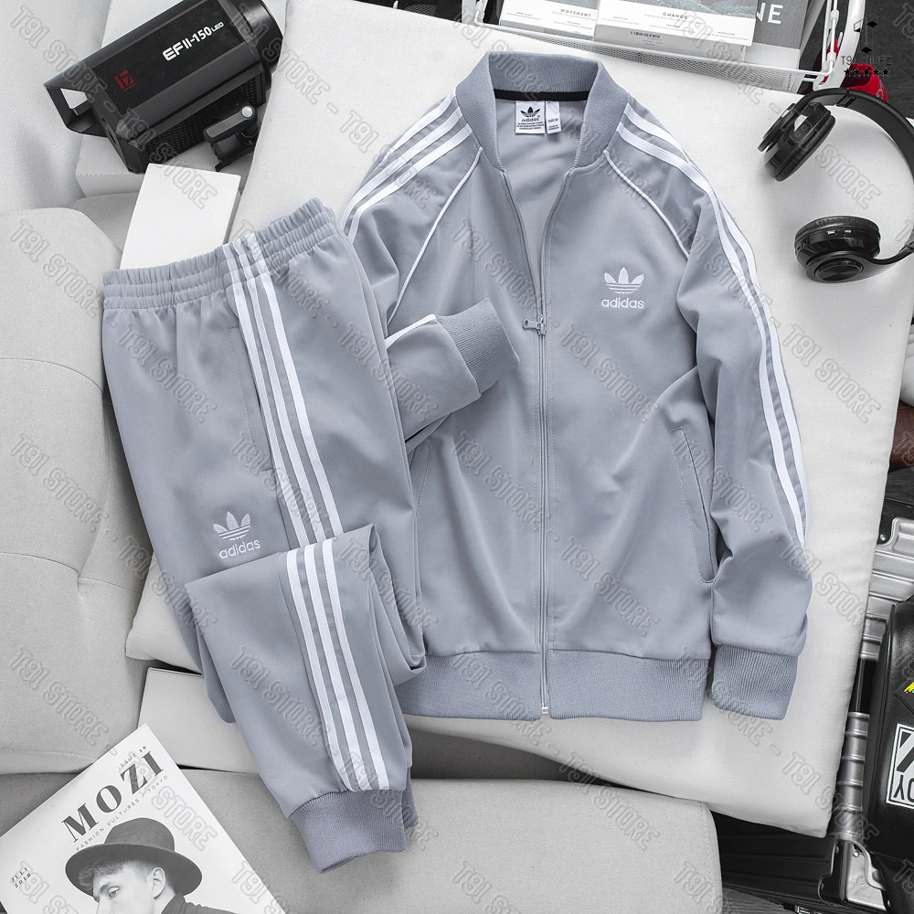 Bộ thể thao thu đông Das Ghi Xám 🚚FREESHIP🚚 Áo bomber SST thể thao dài tay Adidas 3 sọc, chất vải Poly co giãn 4 chiều