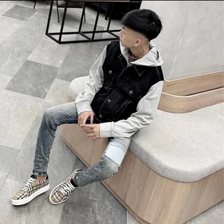 Áo Khoác Bò Nam Nữ Tay Phối Nỉ Kiểu Dáng Hoodie Thời Trang Phù Hợp Cho Nam Và Nữ