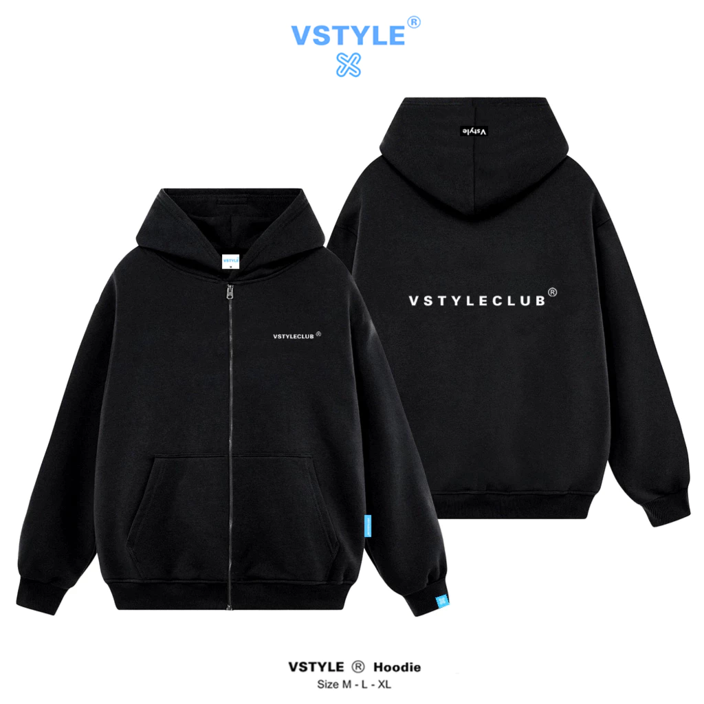 (FULL BOX) Áo Hoodie Zip Basic "Vstyleclub" Vstyle Unisex Local Brand - Đen