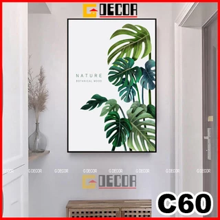 Tranh treo tường canvas 1 bức phong cách hiện đại Bắc Âu, tranh lá cây đẹp trang trí phòng khách, phòng ngủ, spa C60