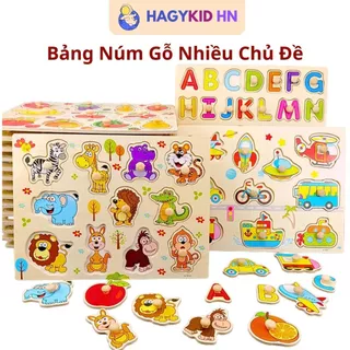 Đồ Chơi Gỗ Cho Bé HagykidHN Bảng Ghép Hình Núm Gỗ Thông Minh Loại Dày To Đẹp 20x30cm Nhiều Chủ Đề