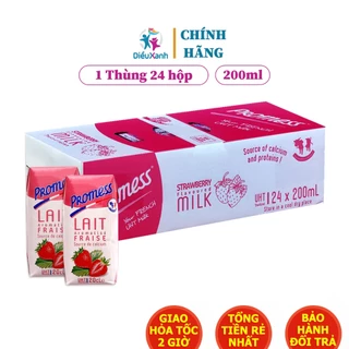 [ Thùng 24 Hộp ] Sữa Tươi Vị Dâu Promess 200ml - Nhập Khẩu Pháp