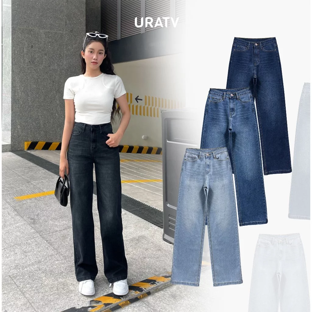Quần jean nữ ống đứng dáng suông co giãn 98cm SCG URATV