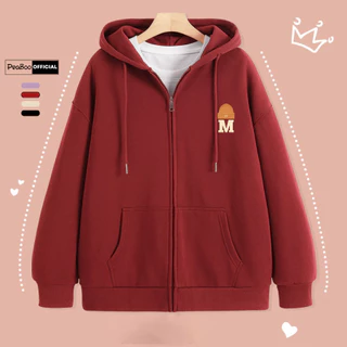 Áo Hoodie Zip, Áo Khoác Nam Nữ Unisex By PEABOO Mã HZ Logo M Chất Nỉ Bông Form Rộng Mũ 2 Lớp