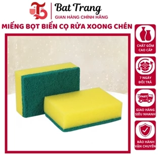 Miếng cọ rửa chén bát xanh vàng tiện dụng, Miếng bọt biển cọ rửa xoong nồi - Tráng Sứ Store