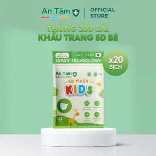 Thùng 200 cái - Khẩu trang y tế 5D cho bé 3 lớp Vải Không Dệt & Giấy Kháng Khuẩn - Chính Hãng AN TÂM - Túi 10 cái