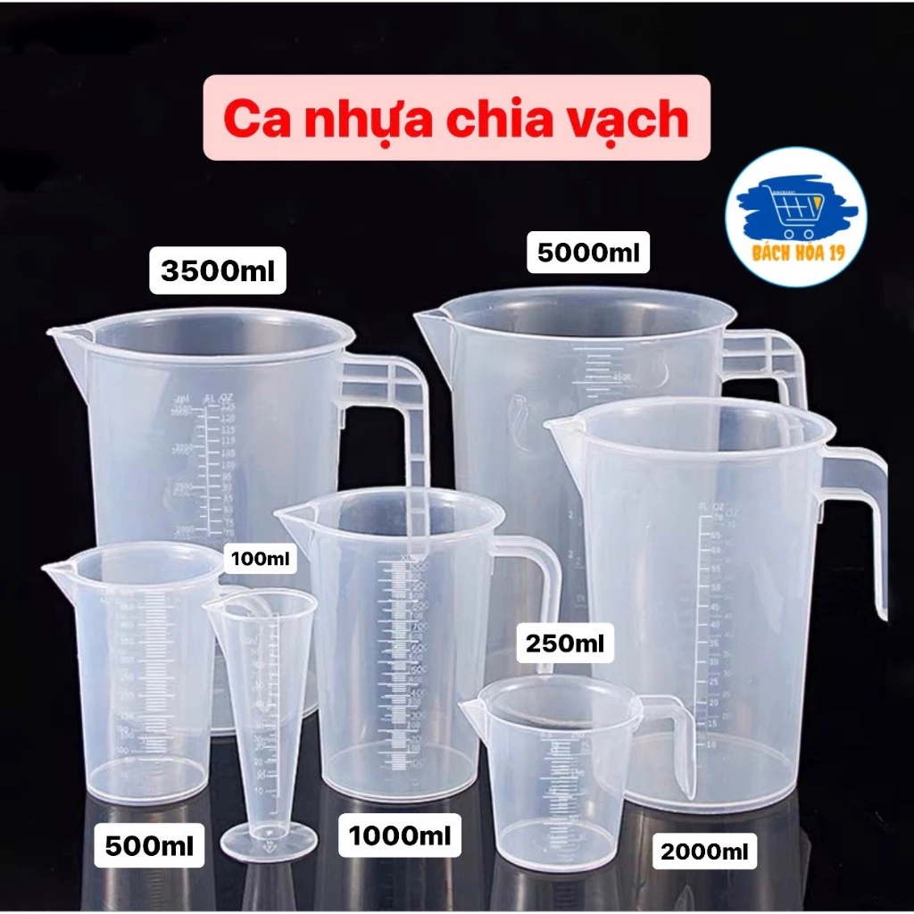 Ca cốc ly đong nhựa đinh lượng pha chế chia vạch 100ml - 250ml - 500ml - 1000ml - 2000ml- 3000ml- 5000ml (chất dày, đẹp)