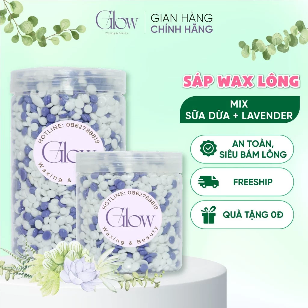 Sáp Wax Lông Mix Lavender + Sữa Dừa Chuyên Dụng Wax Bikini, Mùi Thơm Nhẹ Nhàng GLOWWAXING Tặng Que Phết CHE TÊN SẢN PHẨM