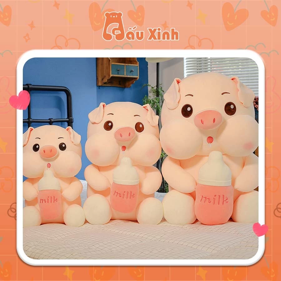 Gấu Bông Heo Ôm Bình Sữa Lợn Bú Bình Thú Nhồi Bông Cute Cao Cấp Mềm Mịn - Gấu Xinh - G10