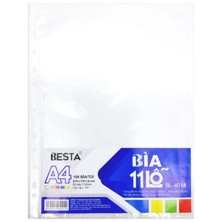 Bìa A4 11 Lỗ Dày Besta BL-40Mi (100 Bìa/Túi)