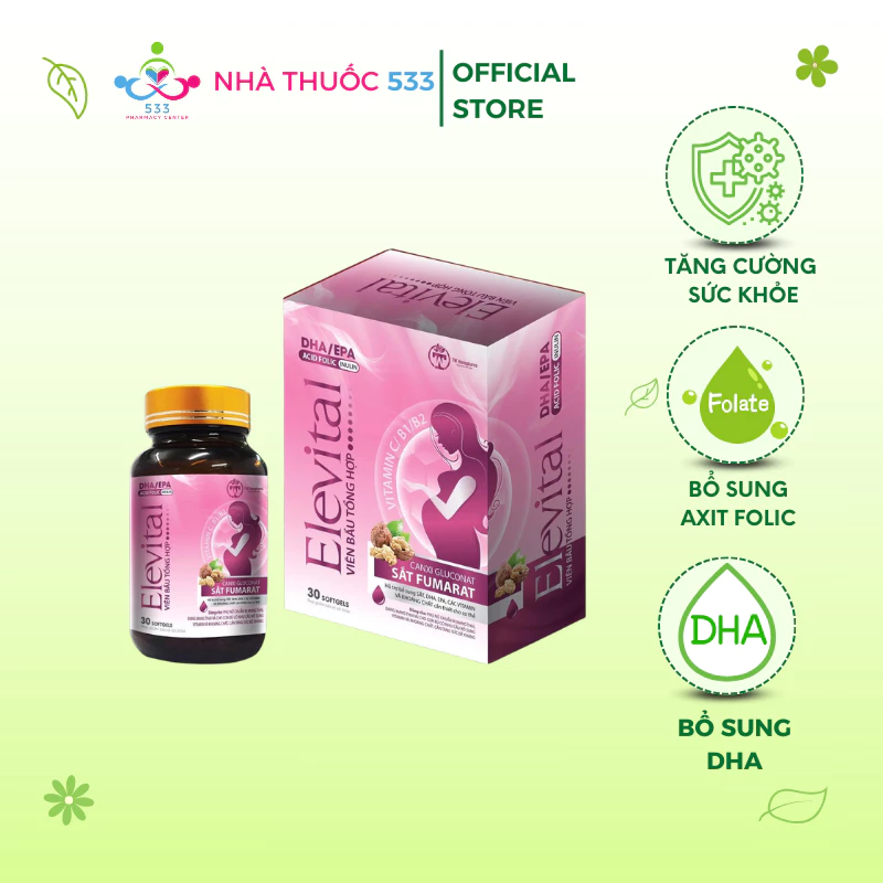 ELEVITAL, bổ sung DHA, sắt, axit folic và các vitamin khoáng chất cho bà bầu, hộp 30 viên