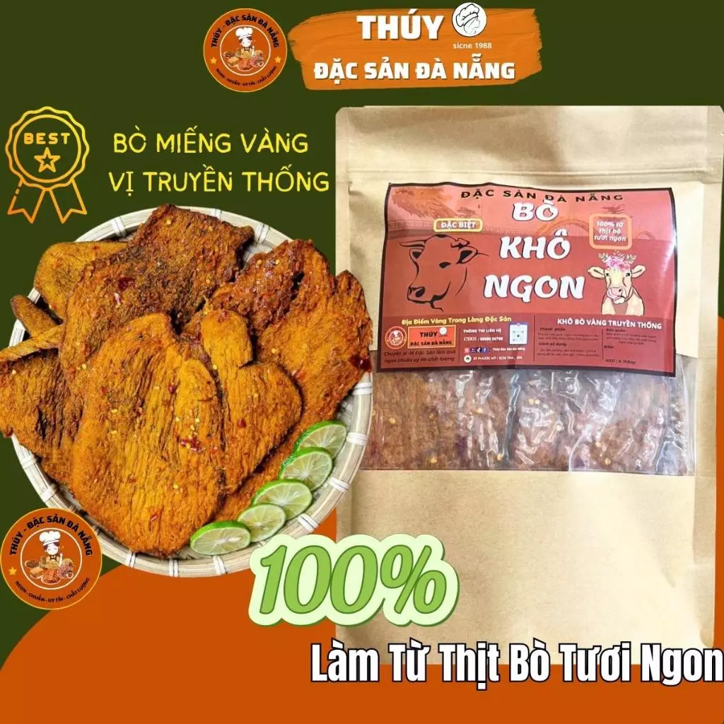 Khô Bò Miếng Truyền Thống Túi 500gr Chuẩn Vị Đặc Sản Đà Nẵng Làm Quà Nhà Thúy Đặc Sản Đà Nẵng