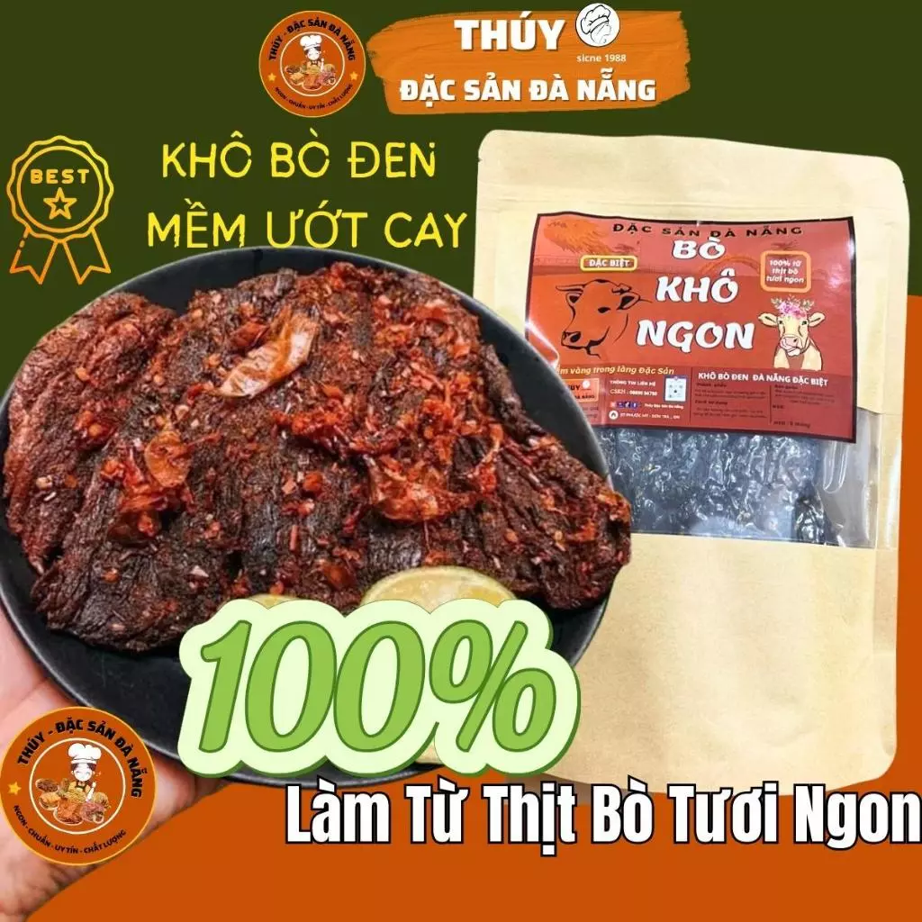 Khô Bò Miếng [ Bò Đen ] Mềm Ướt Túi 500gr  Chuẩn Vị Đặc Sản Đà Nẵng Làm Quà Thơm Ngon Đậm Vị Nhà Thúy Đặc Sản Đà Nẵn