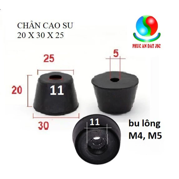 chân đế cao su giảm rung chống trượt cho các thiết bị máy móc tủ  đồ gỗ 20x30x25 pad20