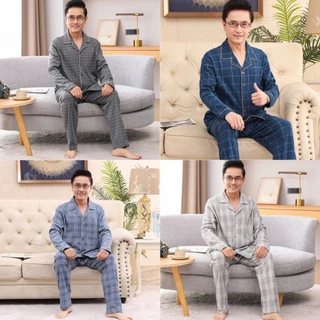 Đồ bộ pyjama, đồ mặc nhà trung niên cho ông bố chất cotton Quảng Châu siêu đẹp làm quà tặng