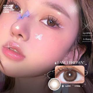 Lens Mắt Kính Áp Tròng Nâu Ánh Nhũ Không Giãn Tròng FANCI BROWN Size XS 14mm Có 0 Đến 7 Độ Cận Lệch Độ