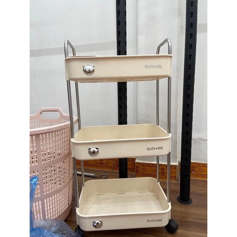 Kệ đựng đồ 3 tầng đa năng Sunmix khay nhựa cao cấp , kệ đựng đồ nhà bếp có bánh xe di chuyển ( loại 1)