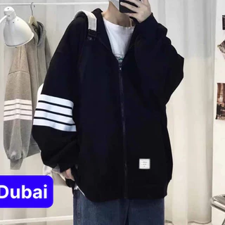 ÁO KHOÁC HOODIE NAM NỮ THOM 4 SỌC KẺ TAY CHẤT NỈ, CHỮ THÊU TRƯỚC NGỰC, ÁO NỈ CAO CẤP SANG CHẢNH