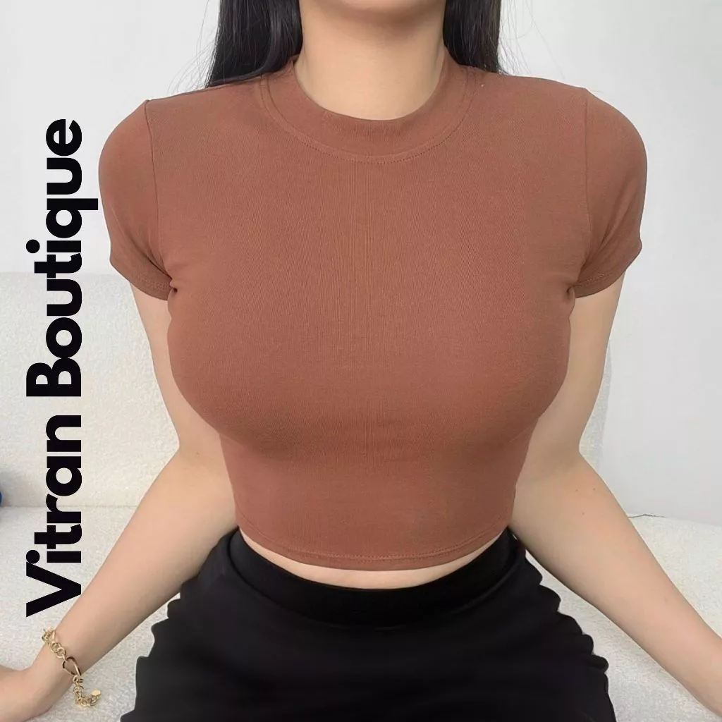 Áo Thun Croptop Cổ Tròn Tay Con Nữ VITRAN BOUTIQUE Thun Borip Co Giãn 4 Chiều 14 Màu