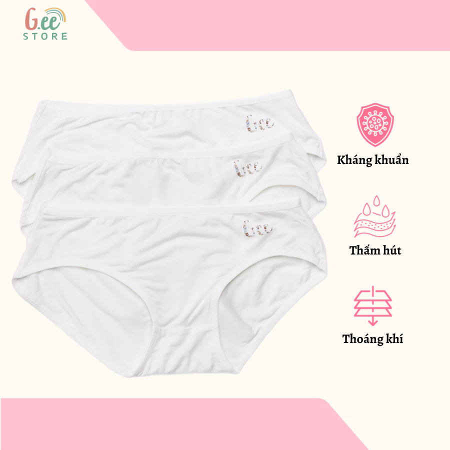 Quần lót Nữ, Quần chip tam giác vải sợi tre mềm mát, thoáng mát, kháng khuẩn mặc nhẹ như không set 3 cái màu Trắng