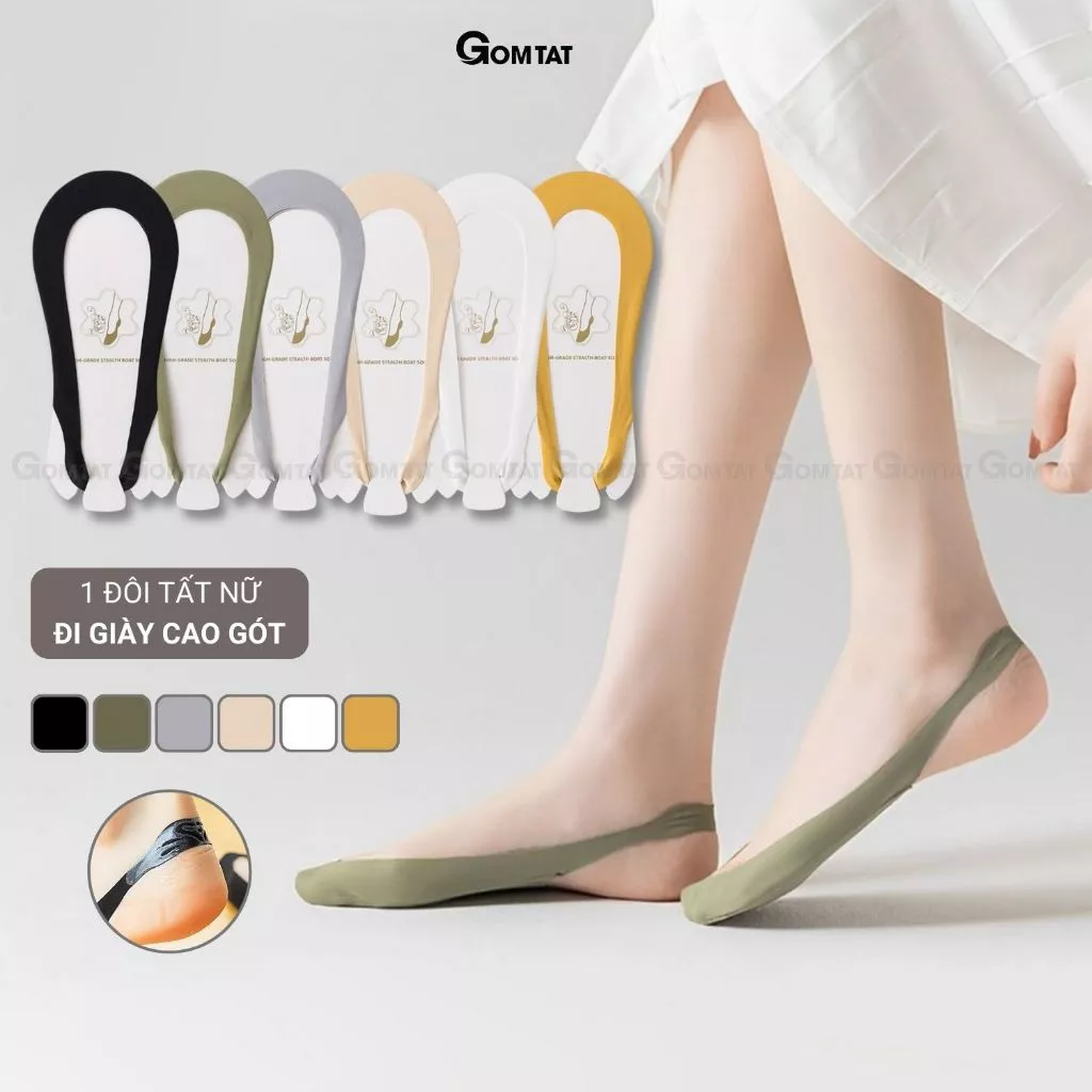 Vớ lười nữ mang giày cao gót GOMTAT có đệm chống trượt silicon, chất liệu cotton - HOT-1801-1DOI