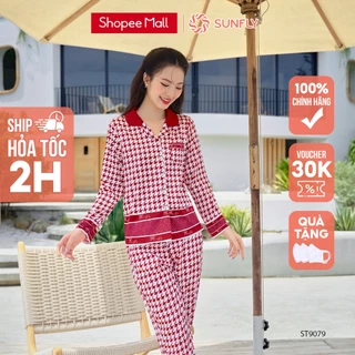 Đồ Bộ Mặc Nhà Nữ Pyjamas Lụa SUNFLY Áo Dài Quần Dài ST9079