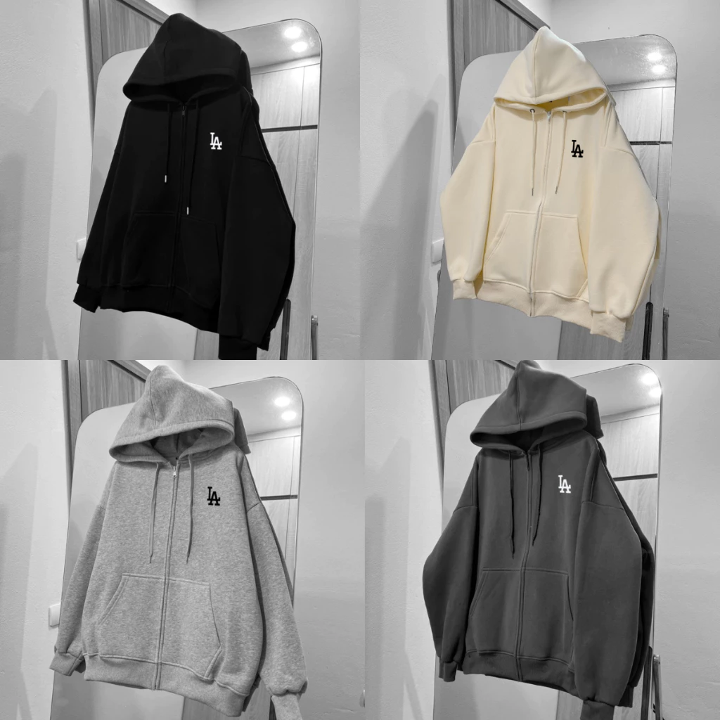 Áo hoodie zip LA khóa kéo nỉ bông siêu dày form rộng ,áo khoác zip LA  nam nữ DEGO