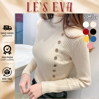 Áo Len Nhung Dài Tay Cổ 3P Cúc Đẹp, Áo Sweater dệt kim cổ lọ Phá Cách Thu Đông 2024 Mới Nhất AL06 - LESEVA STORE