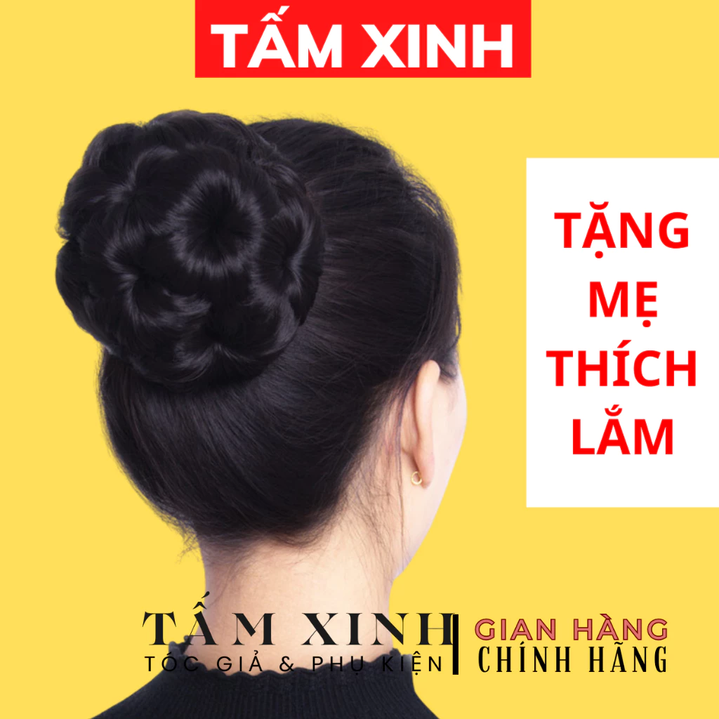 Búi tóc giả trung niên sang trọng phong cách hàn quốc, búi hoa không đính đá