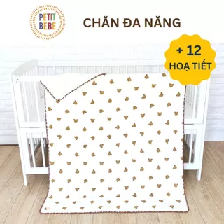 Chăn đa năng 100x120cm viền thủ công cho bé PETIT BEBE muslin 4 lớp thấm hút thoáng khí